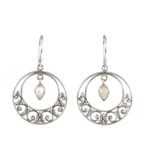 Circular Embellished Silver and Stone Earrings - Silver Jewellery - Boutique Nirvana