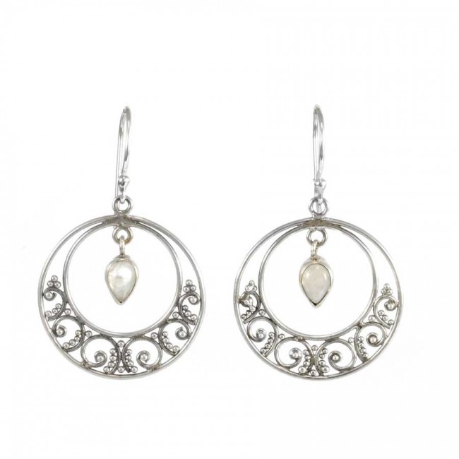 Circular Embellished Silver and Stone Earrings - Silver Jewellery - Boutique Nirvana