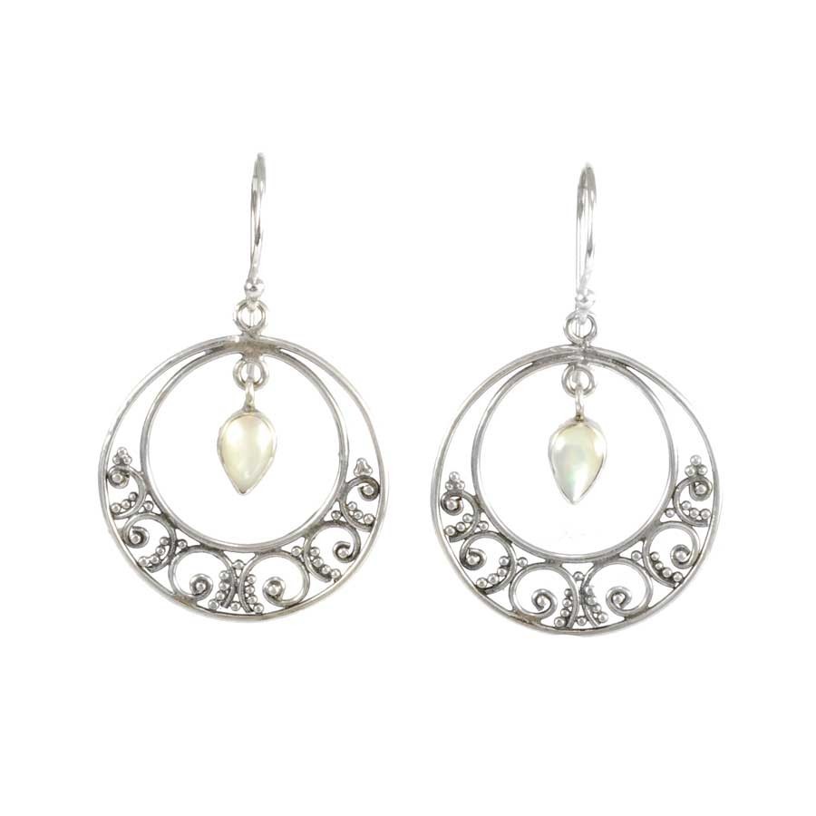 Boucles d'oreilles rondes en argent avec pierres pendantes - BIJOUX ARGENT - Boutique Nirvana