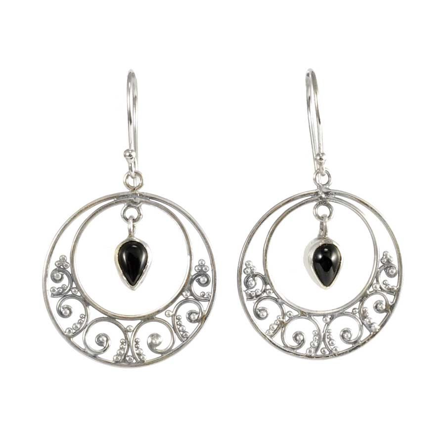 Boucles d'oreilles rondes en argent avec pierres pendantes - BIJOUX ARGENT - Boutique Nirvana