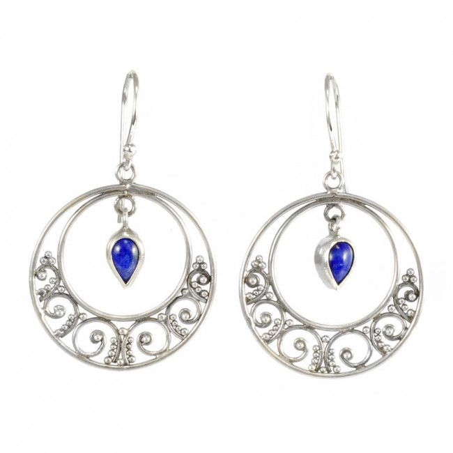 Boucles d'oreilles rondes en argent avec pierres pendantes - BIJOUX ARGENT - Boutique Nirvana