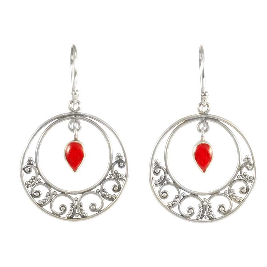 Boucles d'oreilles rondes en argent avec pierres pendantes - BIJOUX ARGENT - Boutique Nirvana