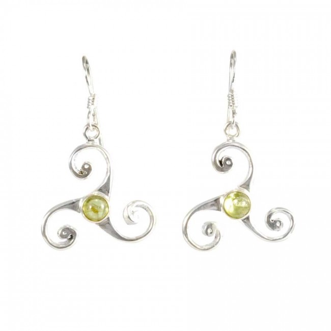 Celtic Triple Spiral Earrings with Gemstones - Silver Jewellery - Boutique Nirvana