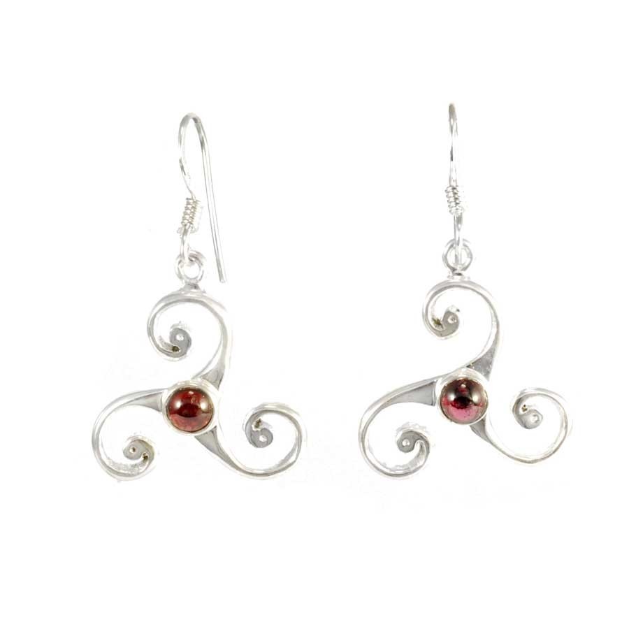 Boucles d'oreilles triskel en argent avec pierre - BIJOUX ARGENT - Boutique Nirvana