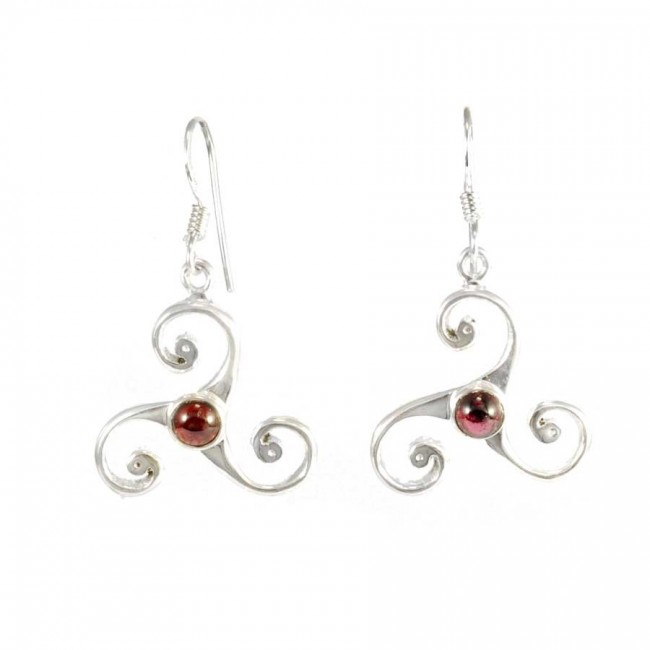 Boucles d'oreilles triskel en argent avec pierre - BIJOUX ARGENT - Boutique Nirvana