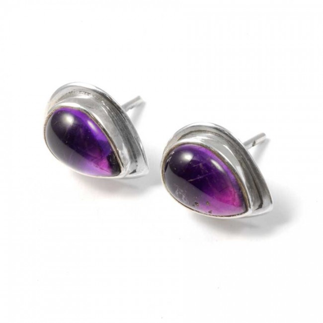 Teardrop Indian Gemstone Studs - Silver Jewellery - Boutique Nirvana