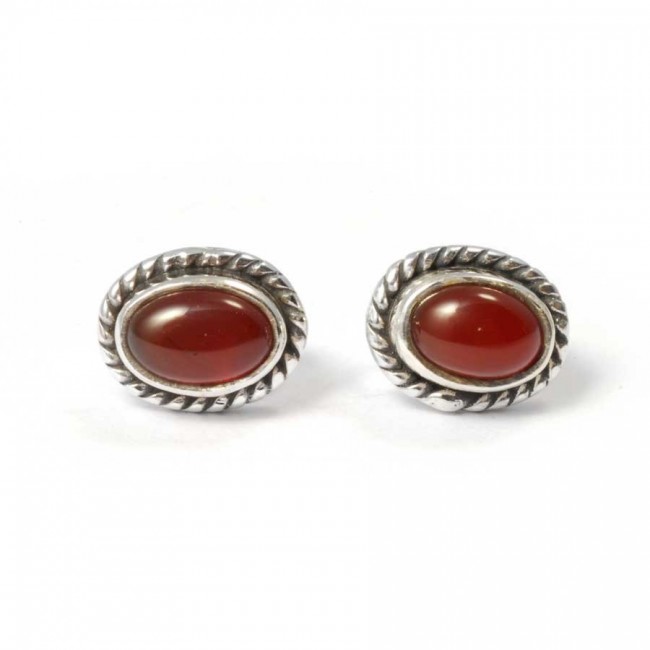 Oval Gemstone Studs with Silver Detailing - Silver Jewellery - Boutique Nirvana