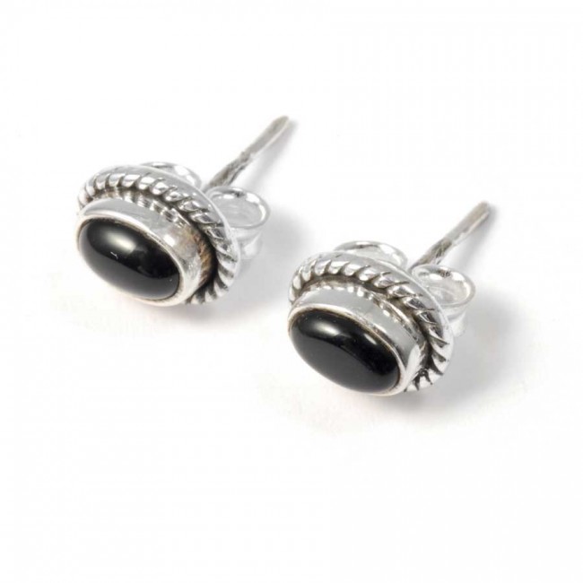 Oval Gemstone Studs with Silver Detailing - Silver Jewellery - Boutique Nirvana