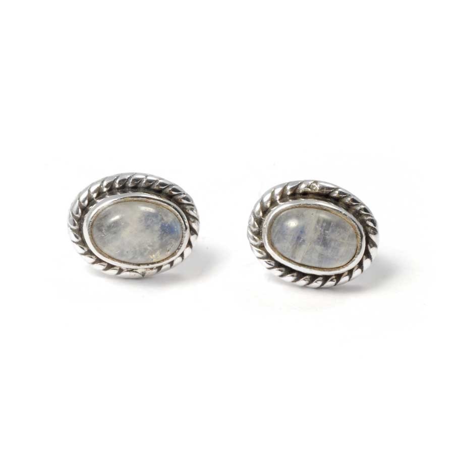 Oval Gemstone Studs with Silver Detailing - Silver Jewellery - Boutique Nirvana