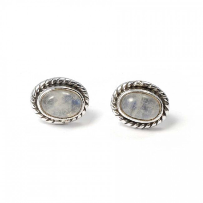 Boucles d'oreilles pierre ovale avec contour d'argent ornementé - BIJOUX ARGENT - Boutique Nirvana