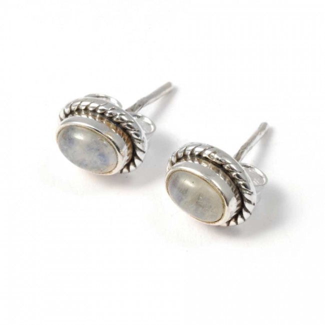 Boucles d'oreilles pierre ovale avec contour d'argent ornementé - BIJOUX ARGENT - Boutique Nirvana