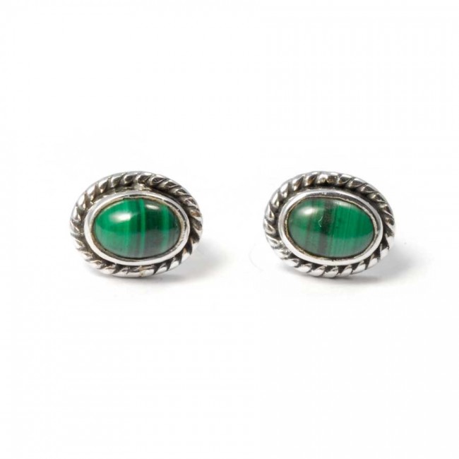 Boucles d'oreilles pierre ovale avec contour d'argent ornementé - BIJOUX ARGENT - Boutique Nirvana