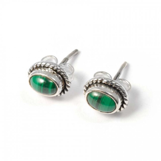 Boucles d'oreilles pierre ovale avec contour d'argent ornementé - BIJOUX ARGENT - Boutique Nirvana
