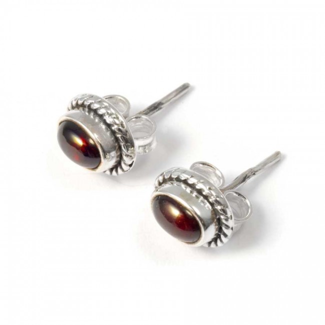 Boucles d'oreilles pierre ovale avec contour d'argent ornementé - BIJOUX ARGENT - Boutique Nirvana