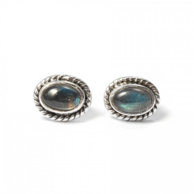 Oval Gemstone Studs with Silver Detailing - Silver Jewellery - Boutique Nirvana