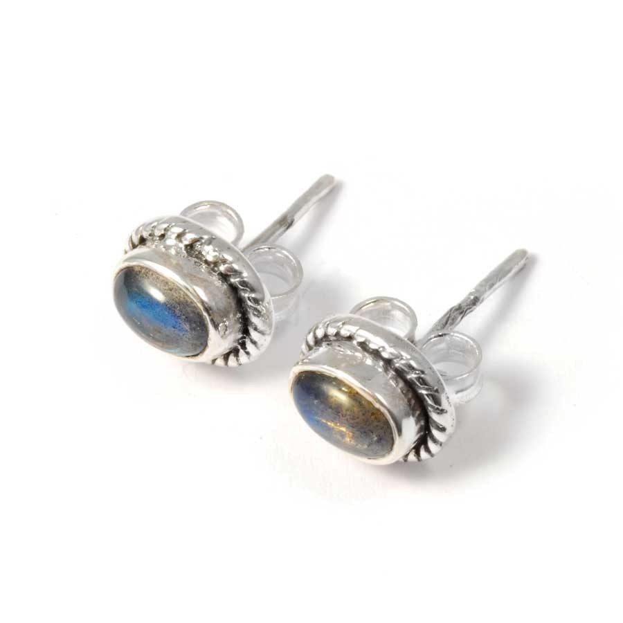 Oval Gemstone Studs with Silver Detailing - Silver Jewellery - Boutique Nirvana