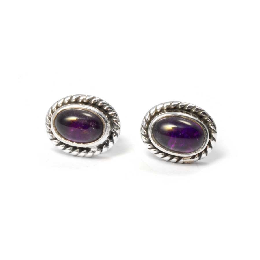 Oval Gemstone Studs with Silver Detailing - Silver Jewellery - Boutique Nirvana