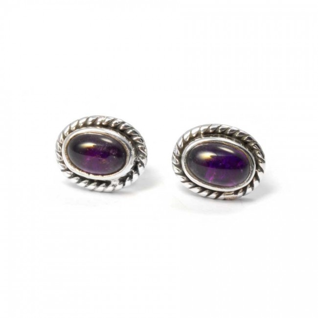Oval Gemstone Studs with Silver Detailing - Silver Jewellery - Boutique Nirvana