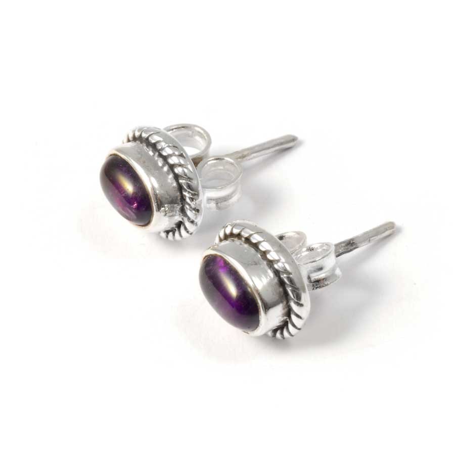 Oval Gemstone Studs with Silver Detailing - Silver Jewellery - Boutique Nirvana