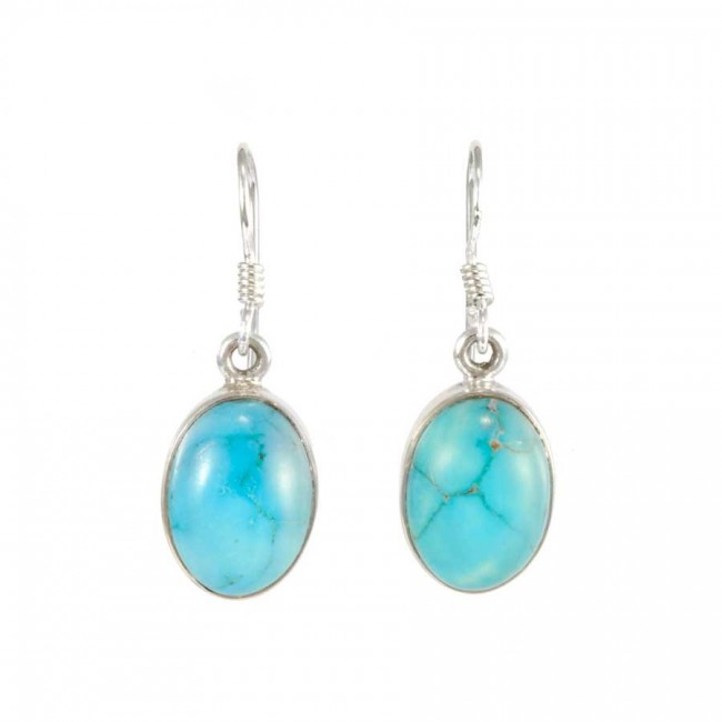 Boucles d'oreilles pierre ovale pendante avec contour d'argent - BIJOUX ARGENT - Boutique Nirvana