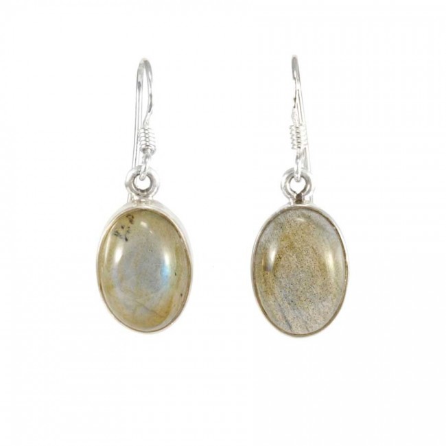 Boucles d'oreilles pierre ovale pendante avec contour d'argent - BIJOUX ARGENT - Boutique Nirvana