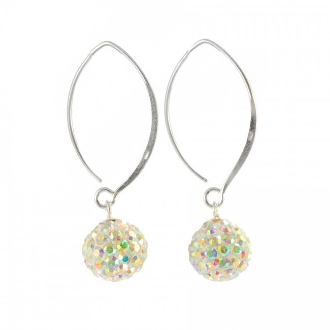 Boucles d'oreilles col de cygne en argent avec boule de strass - Silver Jewellery - Boutique Nirvana