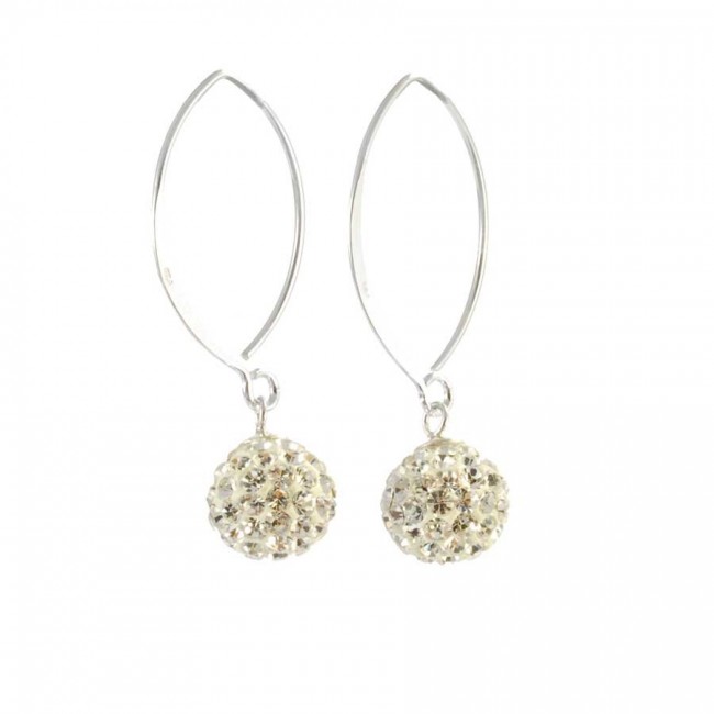 Boucles d'oreilles col de cygne en argent avec boule de strass - Silver Jewellery - Boutique Nirvana