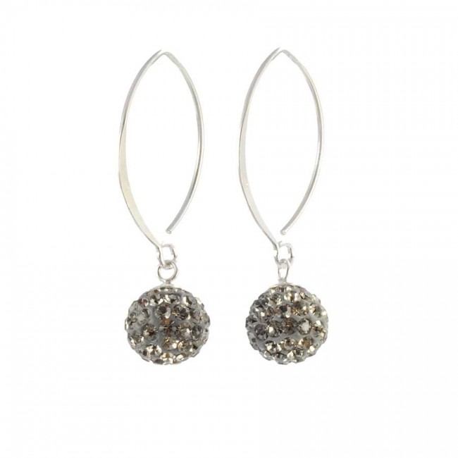 Boucles d'oreilles col de cygne en argent avec boule de strass - Silver Jewellery - Boutique Nirvana