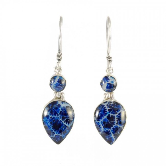 Boucles d'oreilles en argent pendante avec deux pierres - BIJOUX ARGENT - Boutique Nirvana