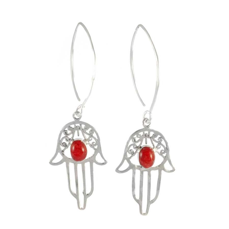 Silver Hamsa Hand Drop Earrings - 0 - Boutique Nirvana