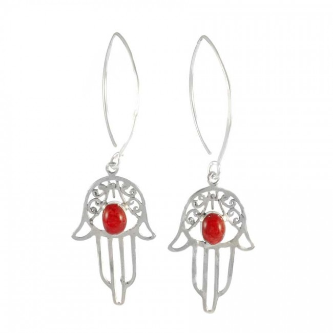 Silver Hamsa Hand Drop Earrings - 0 - Boutique Nirvana