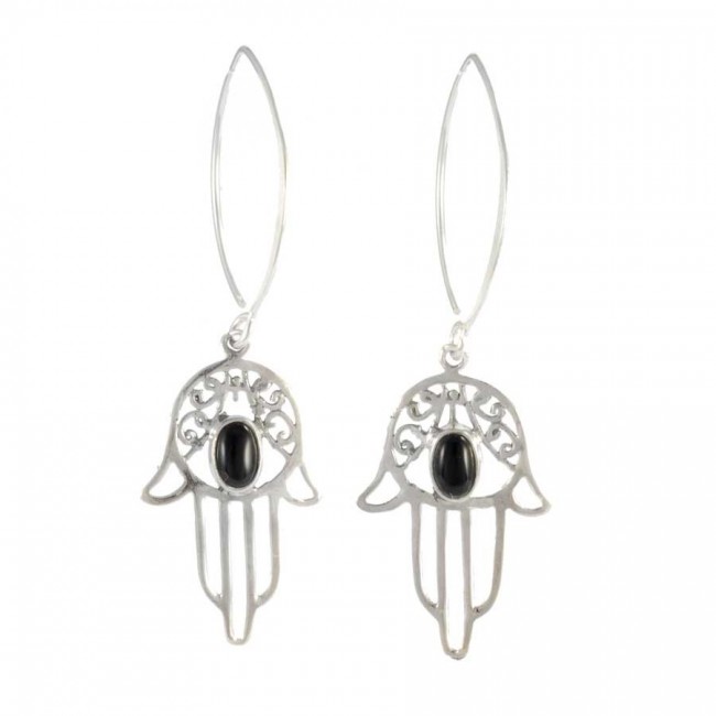 Silver Hamsa Hand Drop Earrings - 0 - Boutique Nirvana