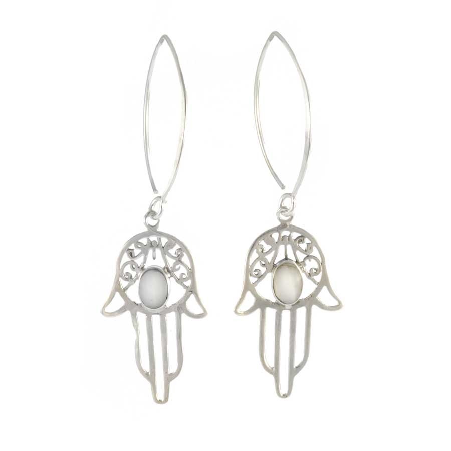 Silver Hamsa Hand Drop Earrings - 0 - Boutique Nirvana