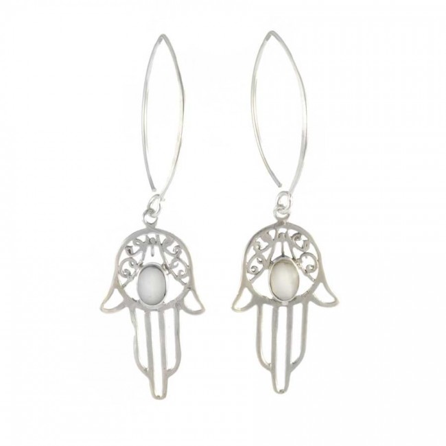 Silver Hamsa Hand Drop Earrings - 0 - Boutique Nirvana
