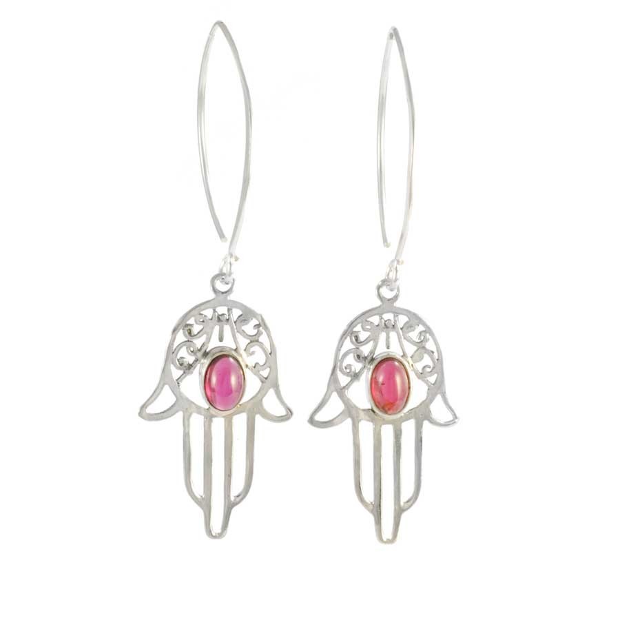 Boucles d'oreilles col de cygne en argent main de fatma et pierre - 0 - Boutique Nirvana