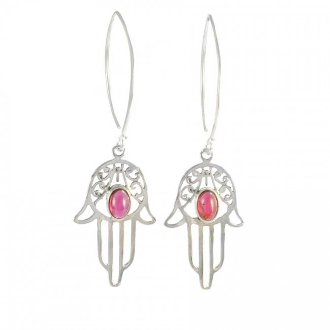 Boucles d'oreilles col de cygne en argent main de fatma et pierre - 0 - Boutique Nirvana