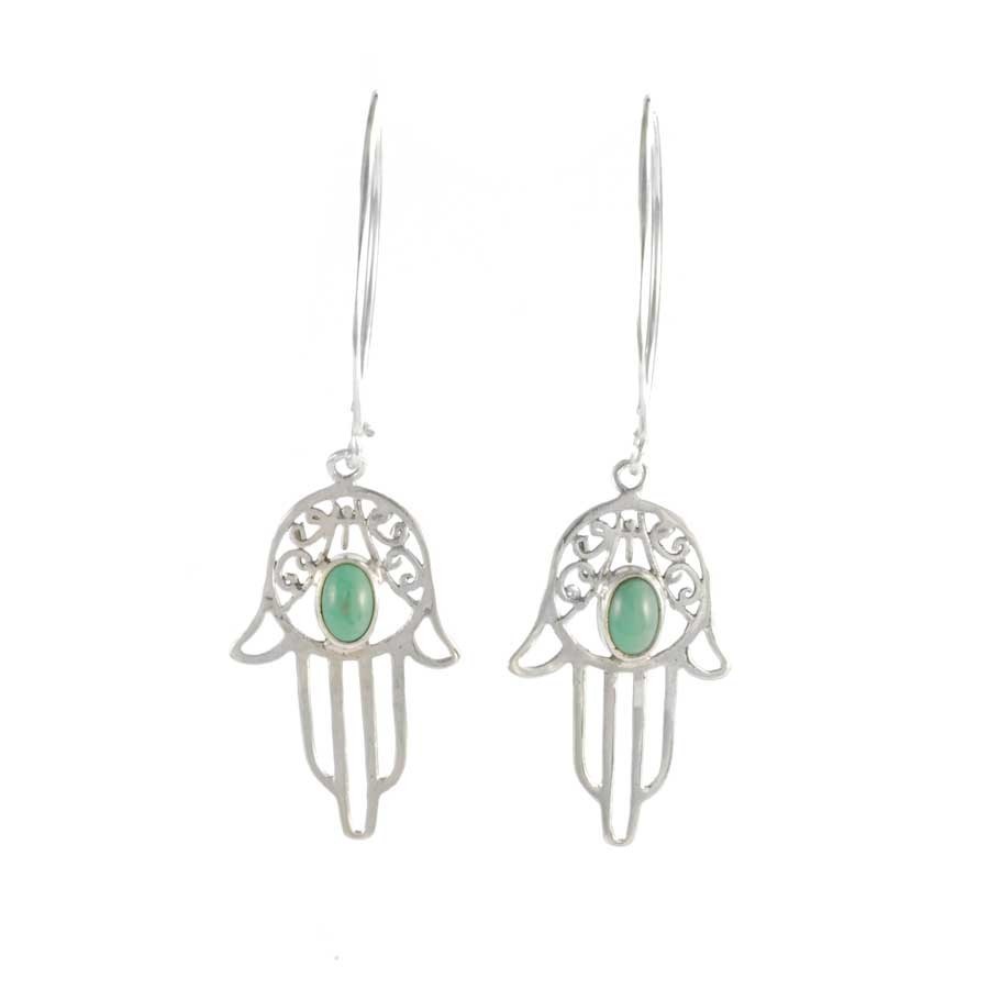 Silver Hamsa Hand Drop Earrings - 0 - Boutique Nirvana