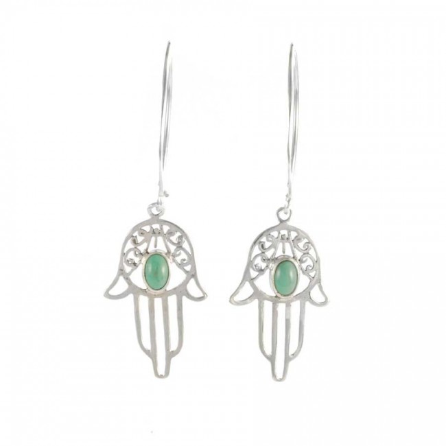 Silver Hamsa Hand Drop Earrings - 0 - Boutique Nirvana