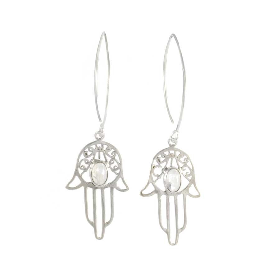 Silver Hamsa Hand Drop Earrings - 0 - Boutique Nirvana
