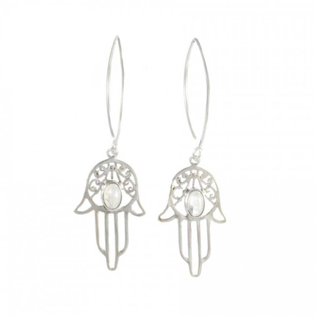 Boucles d'oreilles col de cygne en argent main de fatma et pierre - 0 - Boutique Nirvana