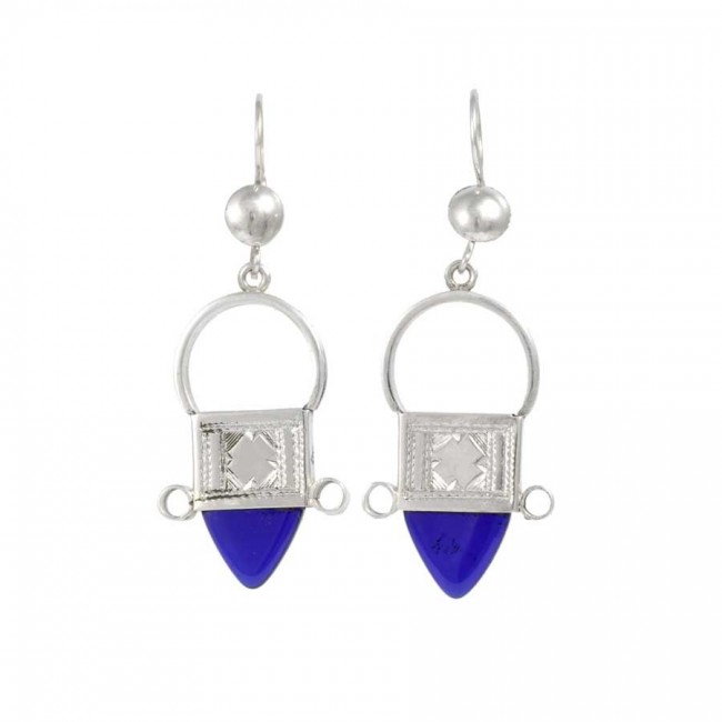 Traditional Silver and Glass Tuareg Earrings - Silver Jewellery - Boutique Nirvana