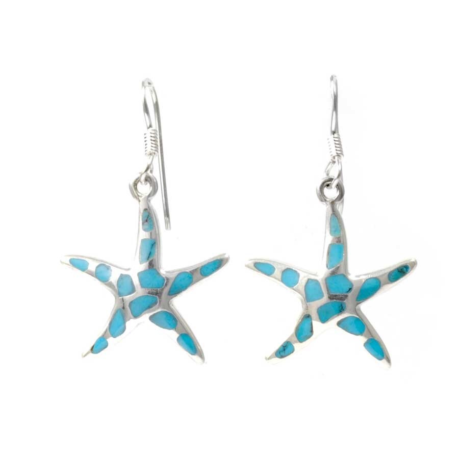 Silver Starfish Earrings in Moonstone or Turquoise - Silver Jewellery - Boutique Nirvana