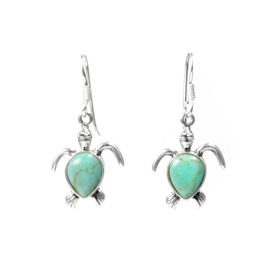 Natural Stone Sea Turtle Earrings - Silver Jewellery - Boutique Nirvana