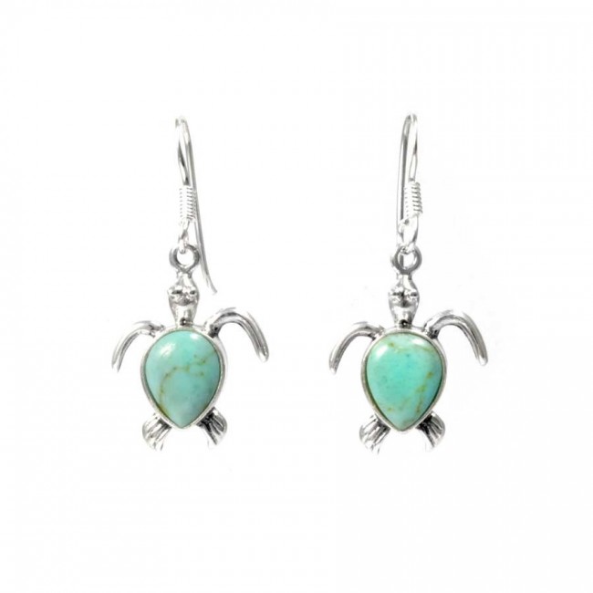 Natural Stone Sea Turtle Earrings - Silver Jewellery - Boutique Nirvana