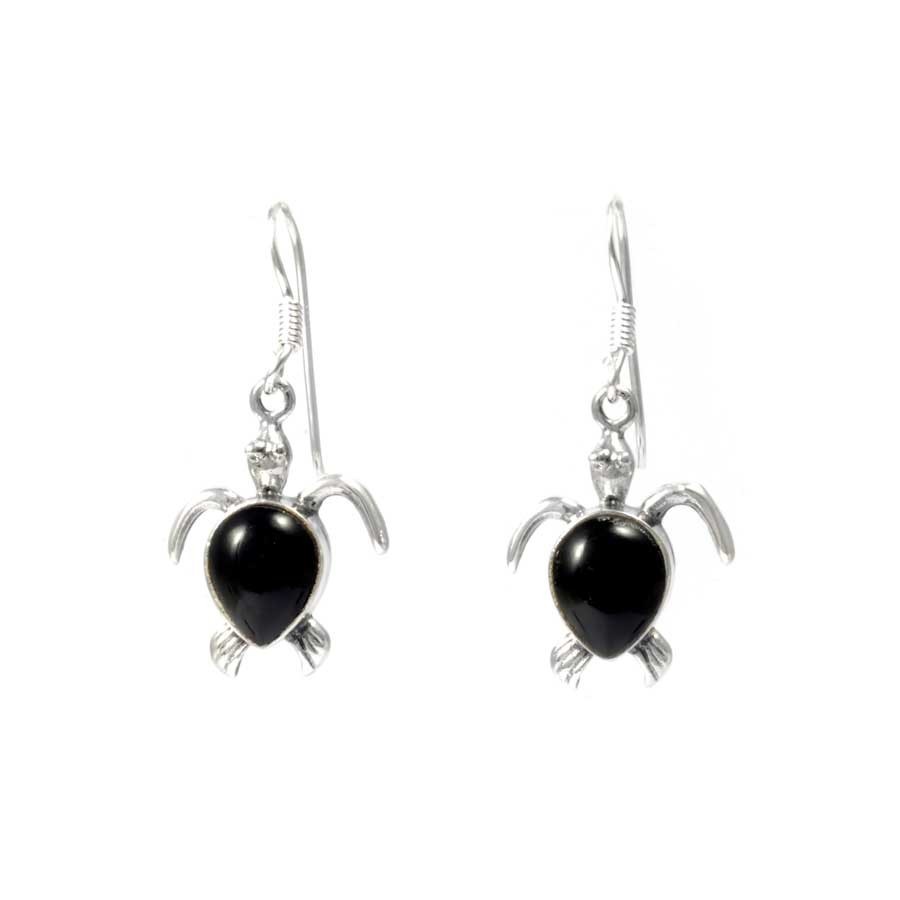 Natural Stone Sea Turtle Earrings - Silver Jewellery - Boutique Nirvana