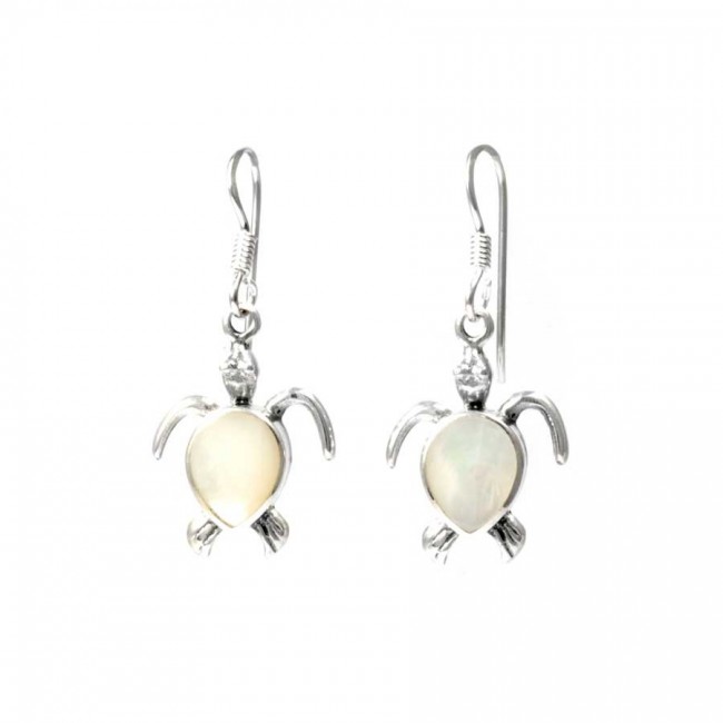 Natural Stone Sea Turtle Earrings - Silver Jewellery - Boutique Nirvana