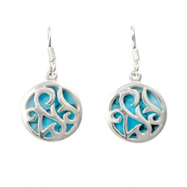 Natural Stone and Silverwork Circular Earrings - Silver Jewellery - Boutique Nirvana