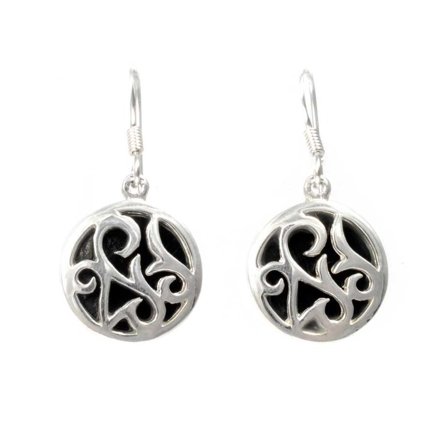 Natural Stone and Silverwork Circular Earrings - Silver Jewellery - Boutique Nirvana
