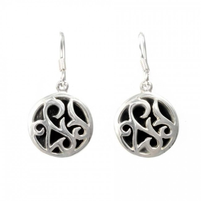 Natural Stone and Silverwork Circular Earrings - Silver Jewellery - Boutique Nirvana