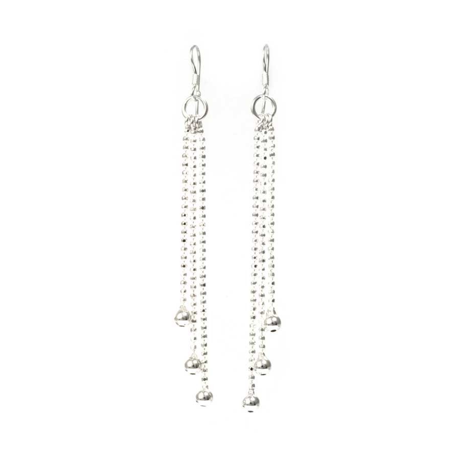 Ethnic Silver Beaded Dangle Earrings - Silver Jewellery - Boutique Nirvana